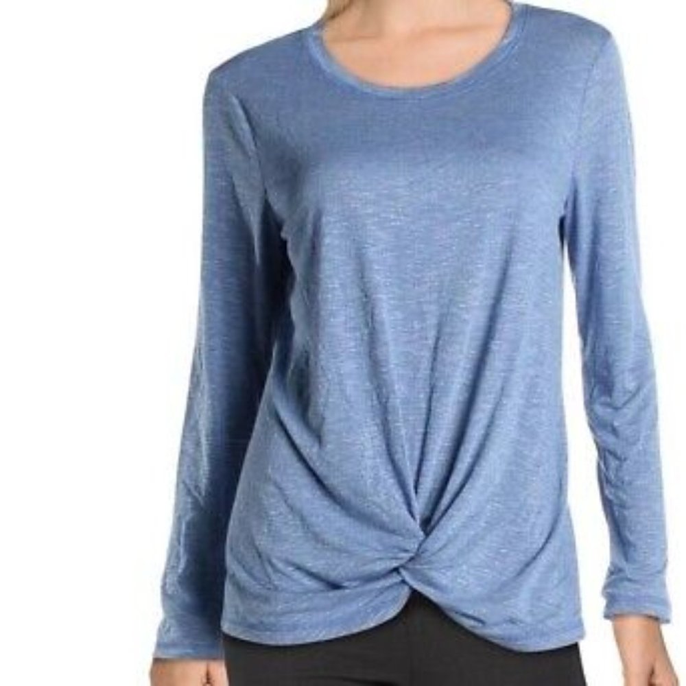 NEW Ideology Knit Top Long Sleeve Cosmic Cobalt Blue Knot Front sz Large